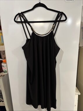 Black Strappy A-Line Dress with Metallic Accent